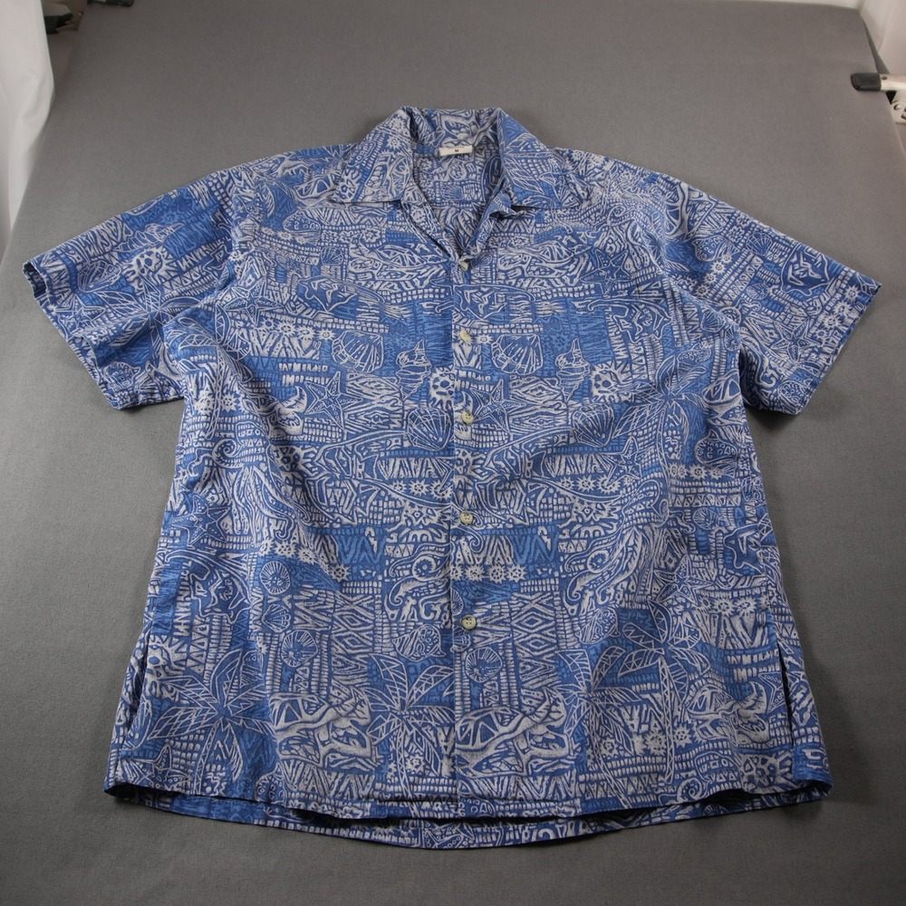 Go Barefoot Tribal Geometric Nautical USA Retro Hawaiian Aloha Men Shirt M Surf - Picture 2 of 13